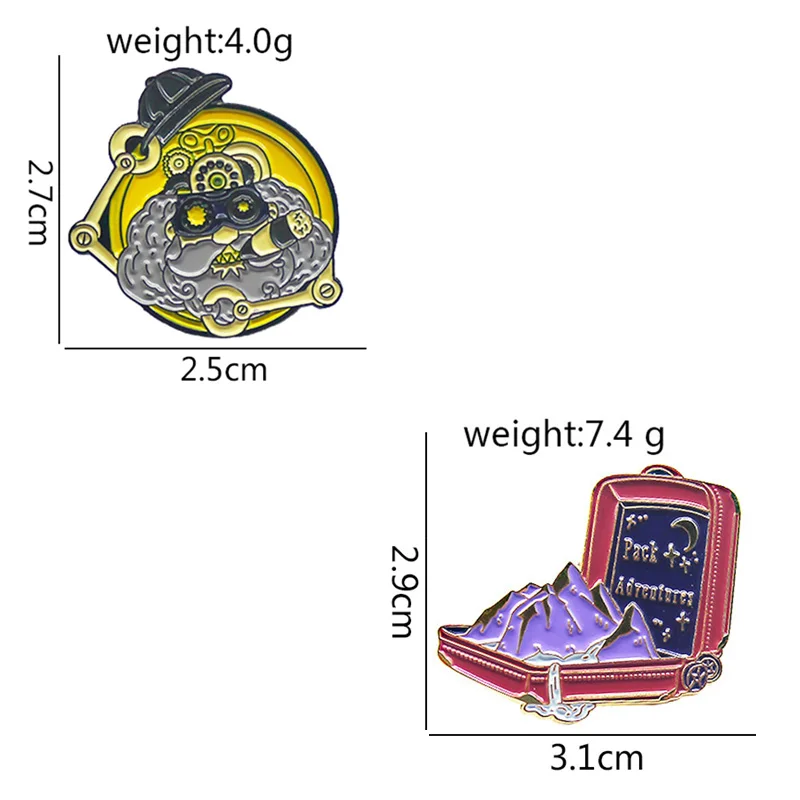 Field Camping Brooches Yellow Robot Red Suitcase Enamel Pin Outdoors Mountains Rivers Lapel Badge Jewelry Gift Friend Wholesale