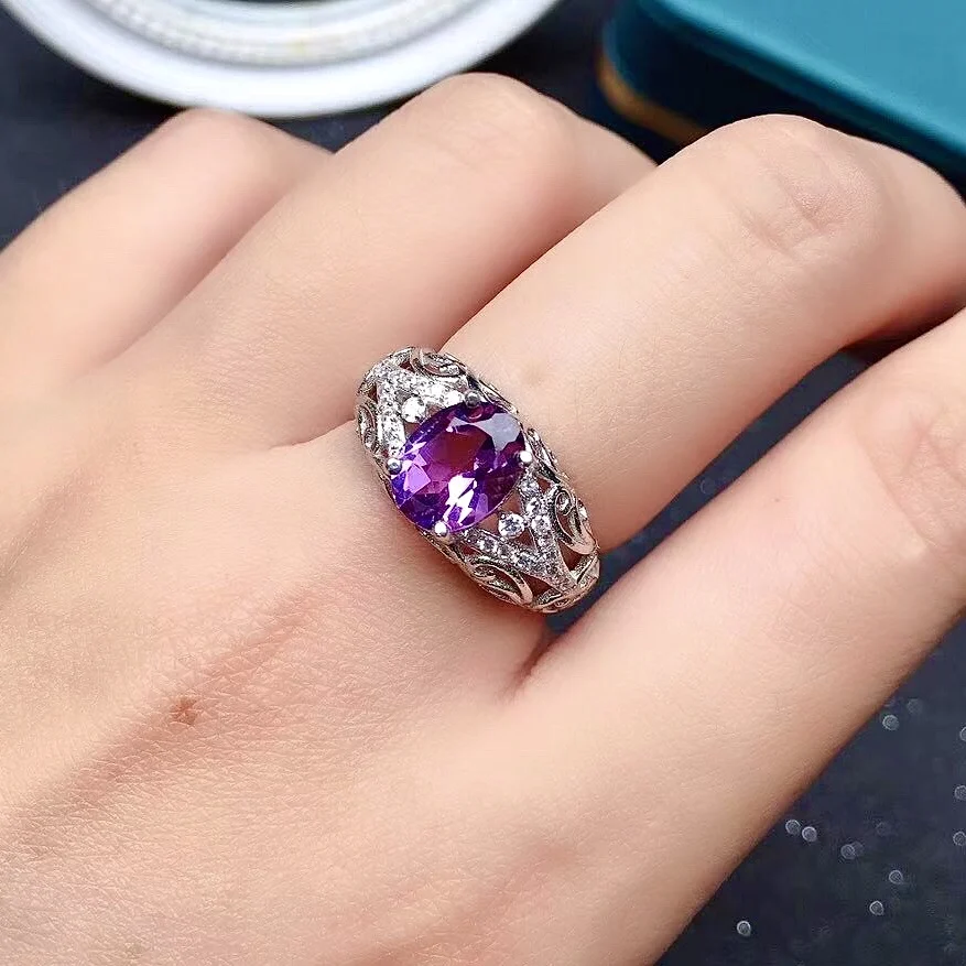 

Luxury Amethyst Ring for Party 7mm * 9mm 2ct VVS Grade Natural Amethyst Silver Ring 925 Sterling Silver Amethyst Jewelry