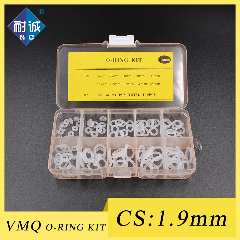 

Thickness 1.9mm Silicon Ring Silicone/VMQ O Ring Seal Rubber Sealing O-ring Washer set O Ring Assortment Kit Box