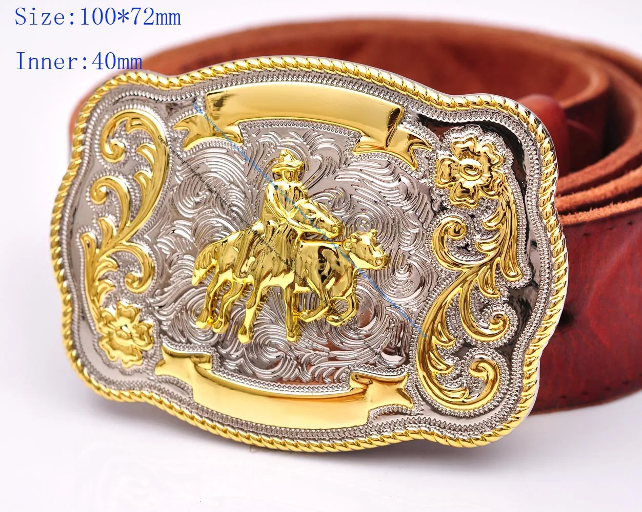 100*72mm Men's TEXAS BULL RIDE RODEO COWBOY WESTERN GOLD SILVER SHINE BELT BUCKLE fit 40mm Strap