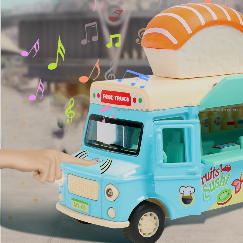 Pull Back Car Food Truck Vehicle Toy Car with Music Light  Ice Cream Burger Bus Truck Model Children Educationl Toys Gift Box