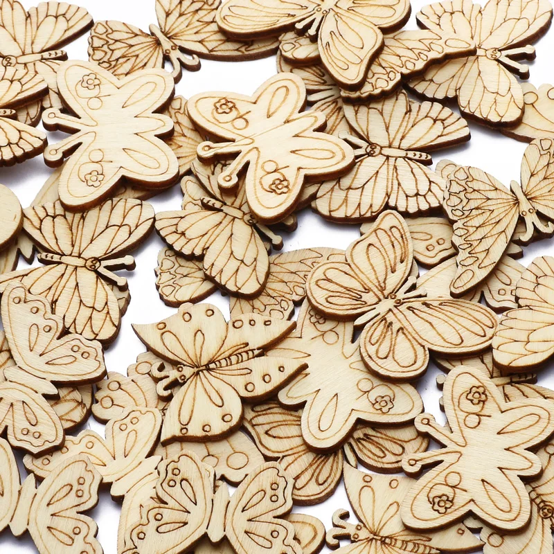 20pcs Mix Natual Butterfly Shape Wooden Scrapbooking Painting DIY Craft Wood Slices Home Decoration Handmade Accessories