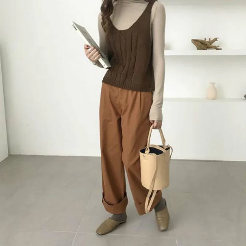 Autumn Solid Knitted Loose Casual Vest Women V-neck Sleeveless Sweaters All-match Fashion Simple Korean-style Lovely Girls Chic