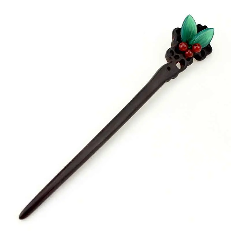 Kanzashi Hair Pin Special Ebony Black Wood Jade Agate Chinese Hanfu Japanese Style Kimono Yukata Accessories Bun Holder HS016