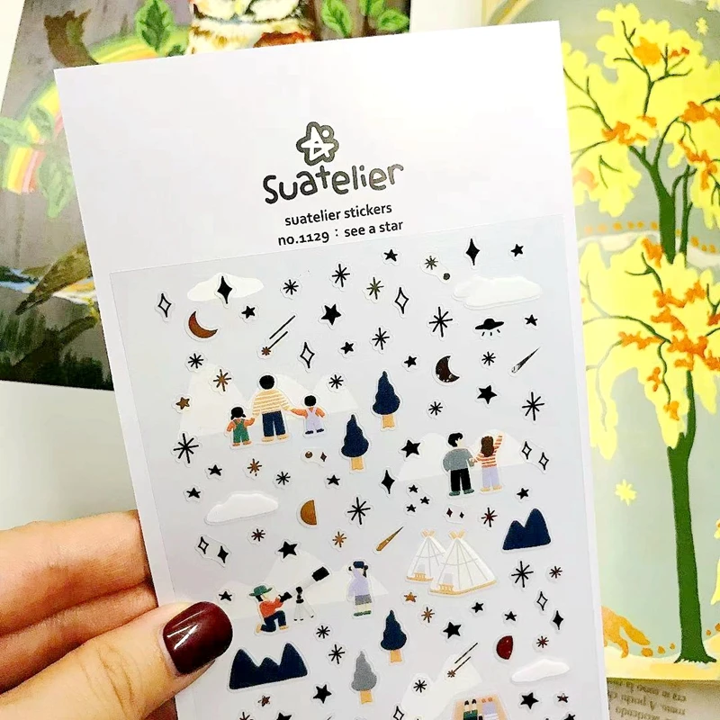 Suatelier Korea Scrapbooking Stickers See A Star DIY Craft Supplies Aesthetic Cute Sky Design DIY Hobbies Journal Sticker