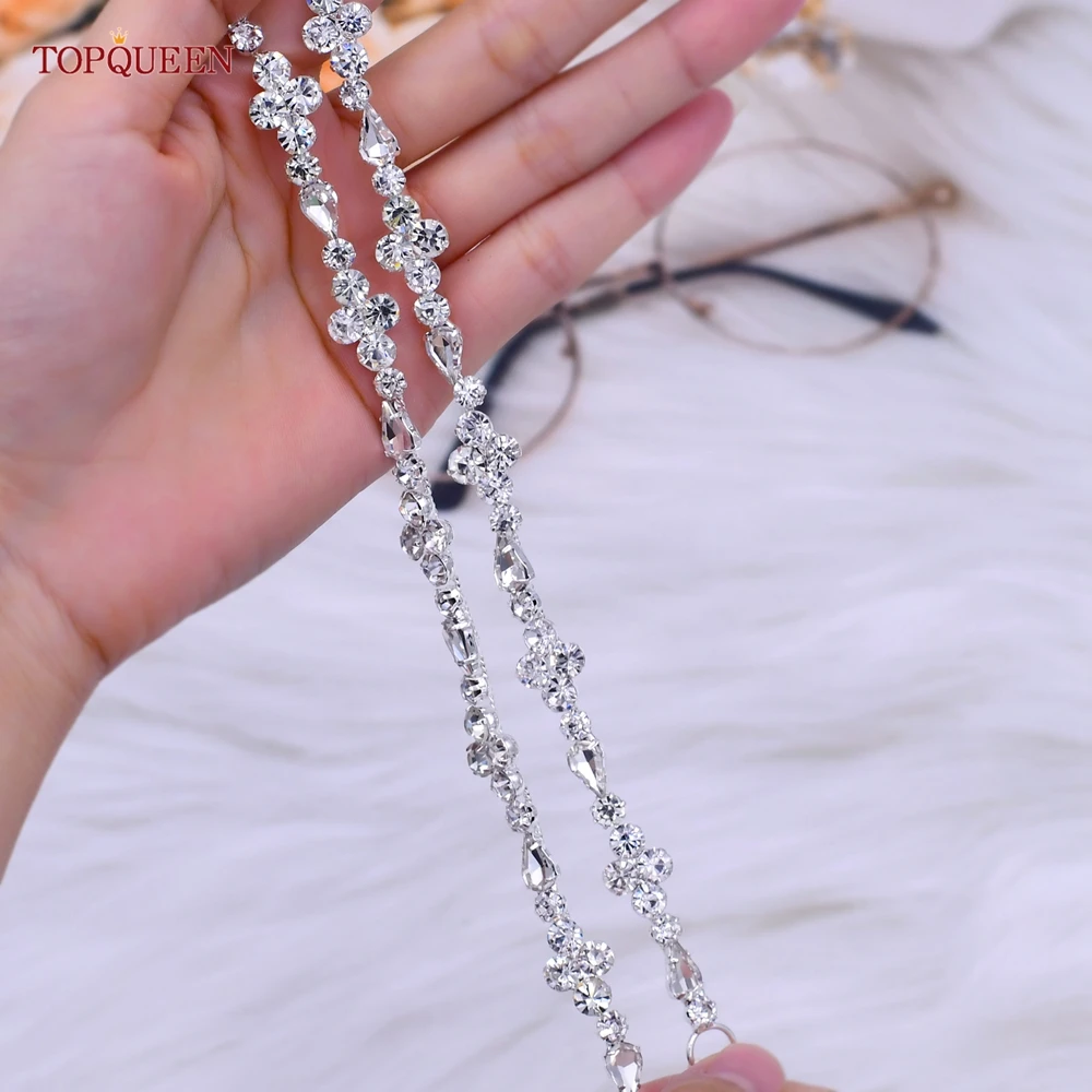 TOPQUEEN S305 Silver Waist Chain Belt for Wedding Bridal Belt Formal Dresses Sash Organza Wedding Belt with Crystals Rhinestone