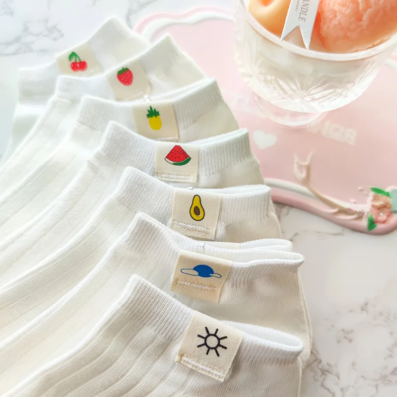 Socks women white 100 cotton fruit Invisible Short Woman Sweat summer girl women\'s socks ankle low female Invisible Kawaii Sox