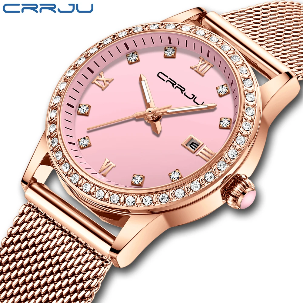 

New CRRJU Creative Simple Quartz Watch Women's Steel Mesh Dress Watches Girl Clock Ladies Bracelet Watch Relogios Feminino