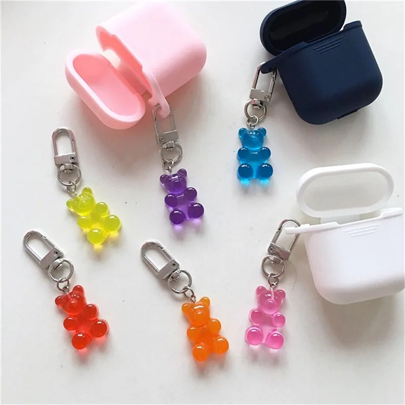1PC Cute Girls Resin Gummy Bear Keychain For Woman Candy Color Animal Bear Key Chain Earphone Cover Jewelry Party Friends Gifts