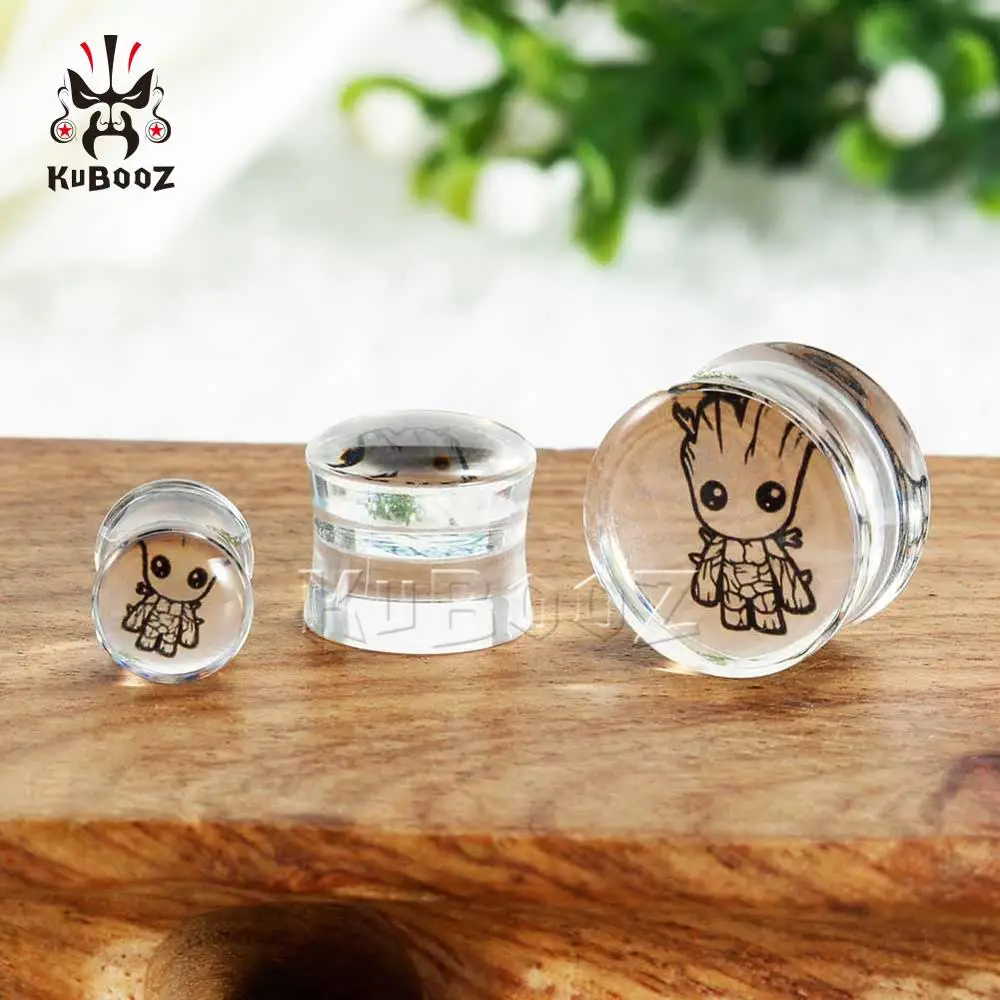 Kubooz New Simple Transparent Acrylic Comic Logo Cute Fashion Ear Piercing Tunnels Earrings Stretchers Body Gift 2PCS