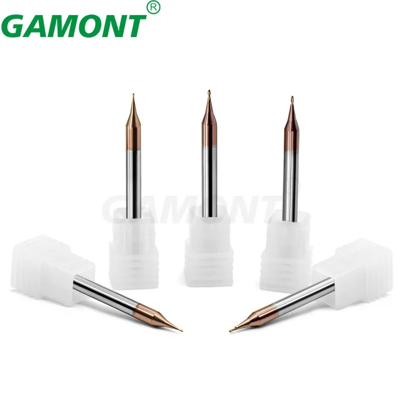 GAMONT Tungsten Coated Steel Milling Cutter Small Diameter Ball Nose End Mills Carbide Machining Cutting Tools For Metal