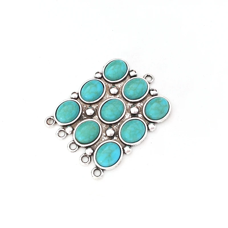 New Fashion Zinc Alloy Inlay Blue Resin Stones Multi-hole Connectors Linker Pendants Diy Jewelry Necklace Handmade Accessories