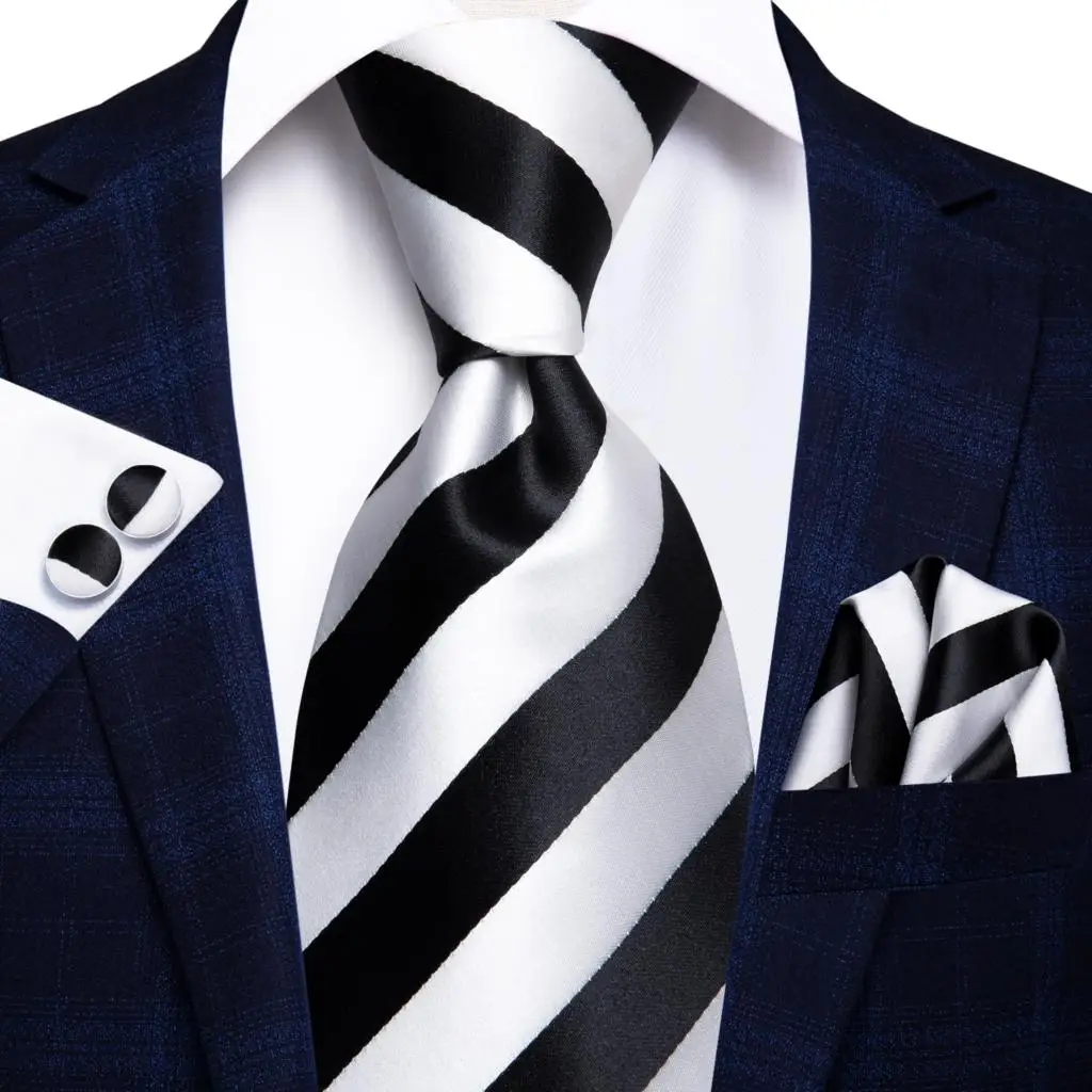 Hi-Tie – cravate rayée blanche, noire, rouge, nouveauté pour hommes, cravate de mariage en soie, bouton de manchette, Design de mode, Business, Dropshipping