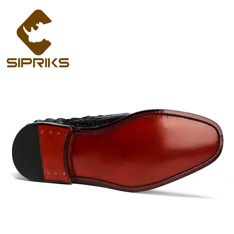 Sipriks Mens Crocodile Skin Leather Shoes Burgundy Lacing Derby Dress Shoes Dark Brown Outdoor Footwear Leather Outsole Shoes 45