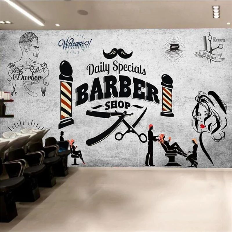 Custom Wallpaper 3d Mural Retro Hair Salon Trend Hairstyle Beauty Salon Barber Shop Wallpaper TV Background Wall Papel de parede