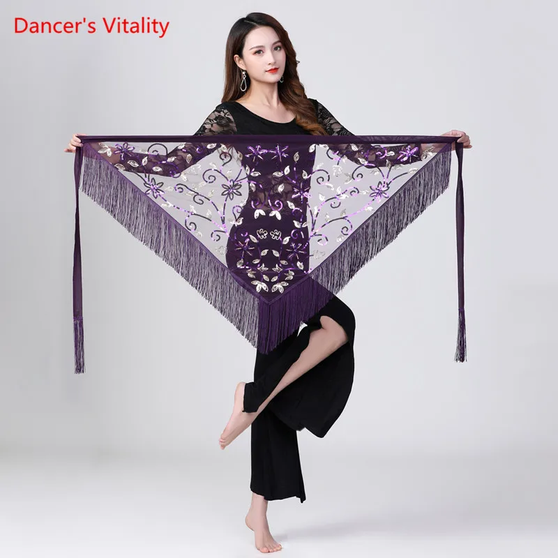 Belly Dance Hip Scarf Mesh Sequins Triangle Skirt Practice Clothes Female Adult Elegant Tassel Belt Performance Clothing