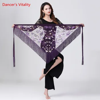 Bufanda de cadera de danza del vientre para mujer, falda triangular de lentejuelas de malla, ropa de práctica, cinturón de borla elegante para adultos, ropa de rendimiento