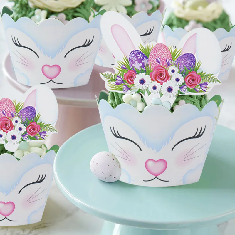 

24pcs/set Cute Rabbit Paper Cupcake Wrapper Easter Party Bunny Cake Toppers Birthday Party Baby Shower Baking Dessert Decoration