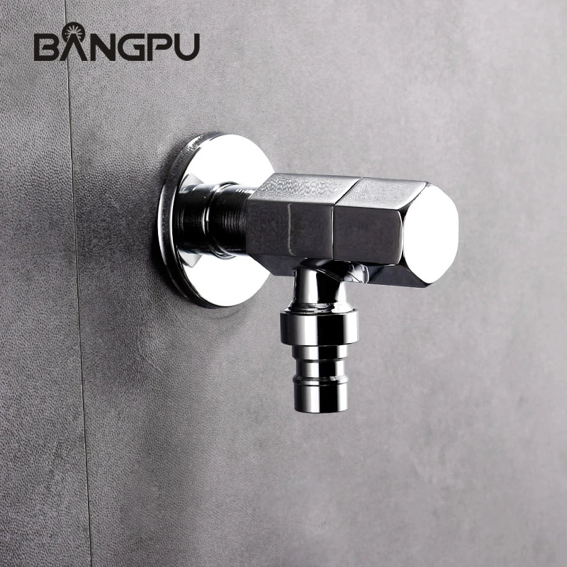 BANGPU Wall Mount Bibcock Square Washing Machine Faucet Laundry Cold Water Tap Outdoor Garden Faucet Chrome Brass Bathroom Tap