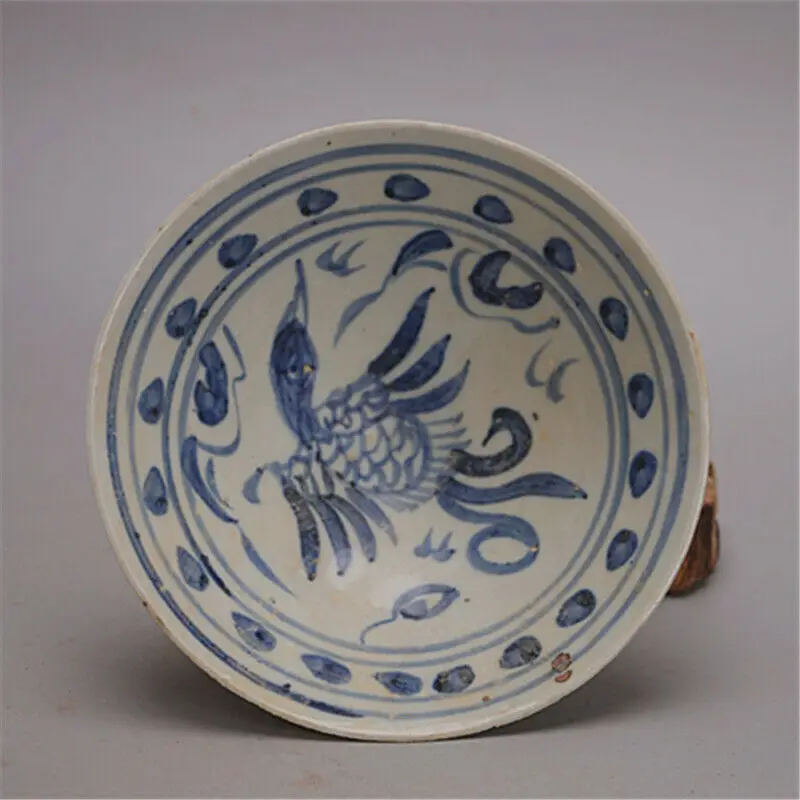 Chinese Style Porcelain Crane & Flower Design Bowl 6.89 inch Retro Ornaments