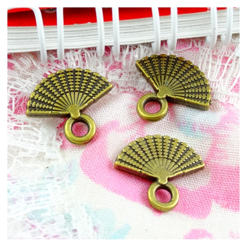 100 sztuk 14*12.5MM antyczny brąz vintage fan charms zawieszki dla bransoletka naszyjnik kolczyk diy biżuteria