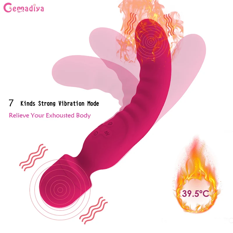 Magic Wand Vibrators Heating Dildo Vibrator Rechargable Body Massage Stick 7 Speed Vibration Dual Vibrators Sex Tooys for Women