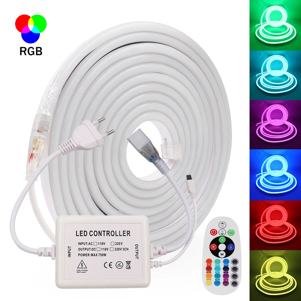 RGB Neon LED pasek światła Flex Neon wstążka 120 diody LED SMD2835 5050 wodoodporna taśma LED Neon rura linowa 110V US 220V ue