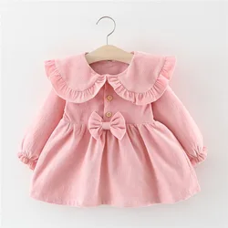 Autumn Newborn Baby Dress Cotton Toddler Girl Dress Cute Bow Princess Dresses for Girls Long Sleeve Infant Baby Girl Clothes