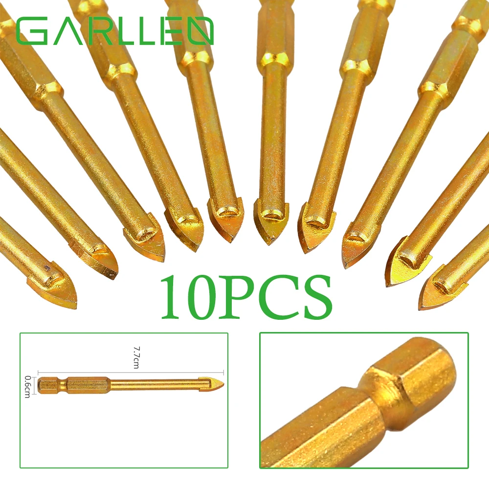 GARLLEN 10 قطعة المهنية لقمة ثقب مجموعة 6 مللي متر عرافة شقة الرمح الزجاج التدريبات YG6X سبيكة اليد الحفر الحفر أداة التخليص السعر