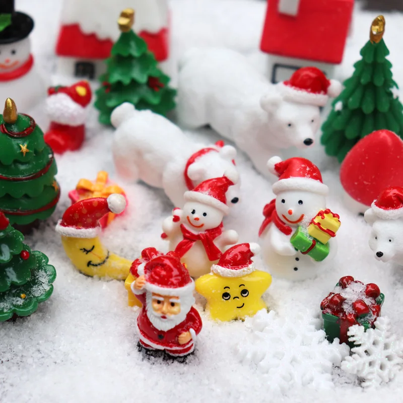 Kawaii Santa Claus New Year 2022 Small Christmas Tree Miniature Figurines Mini Snowman Figures Terrarium Resin Crafts Car Decor