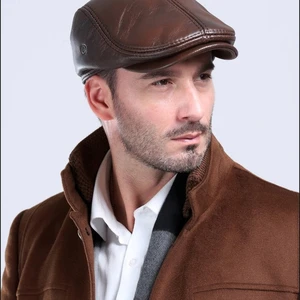 Erste Herrenschicht Leder Berets Winter Beefs Cetting Hot Ohr Protection Cap Hut 100% echtes Leder, Großhandel, Freizeit 8 Hauptverkäufe Herrenbauer Leder - №5