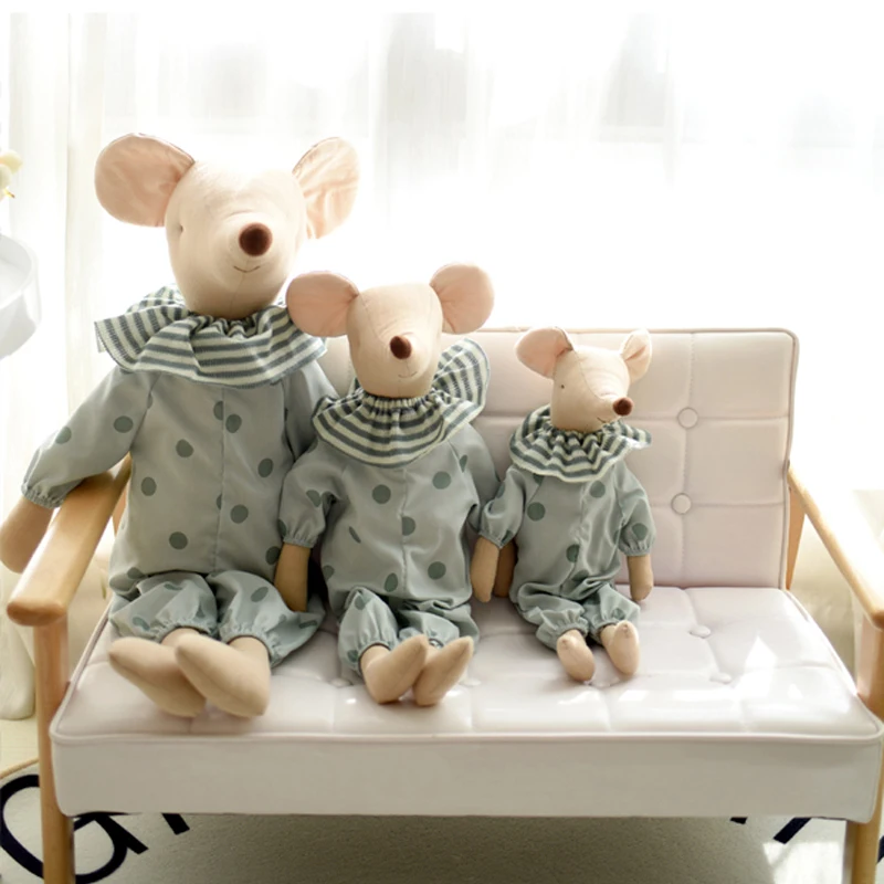 Kinderspielzeug Kleine und süße rosa Baumwollschleife und grüne Schleife Mauspuppe Stofftier – Detail 3