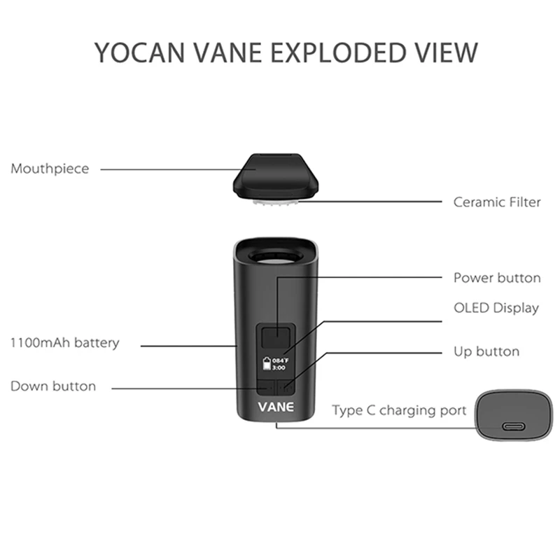 الأصلي Yocan ريشة طقم مبخر الأعشاب الجافة مع بطارية 1100mAh السيراميك لفائف غرفة التدفئة OLED ضرب العشبية 5G قلم Vape العشبية