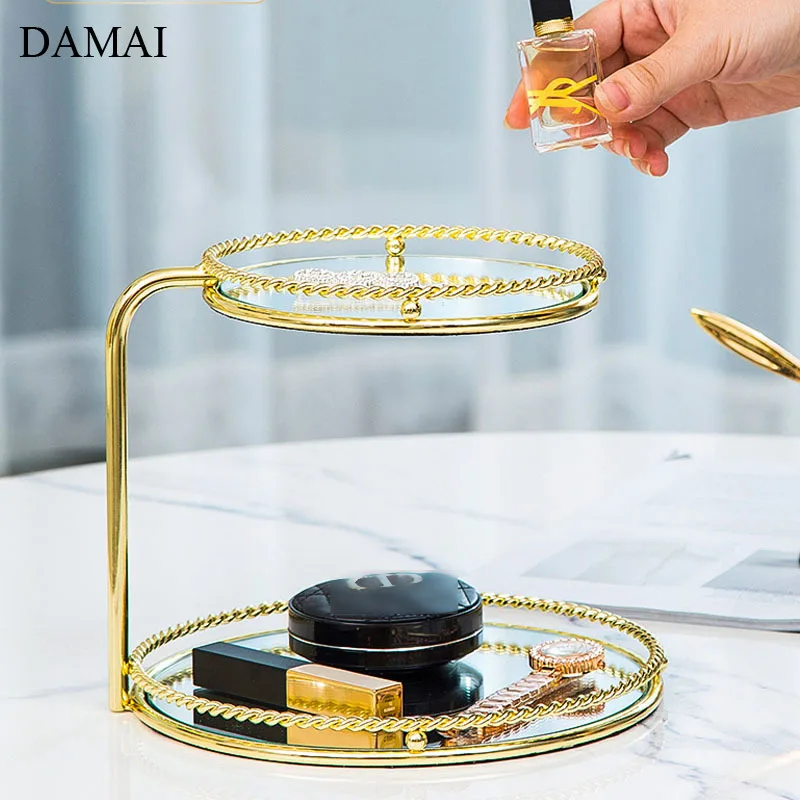 

Nordic Modern Glass Mirror Trays Decorative Gold Inlay Cosmetic Perfume Shelf Jewelry Storage Display Trays Bedroom Decorations