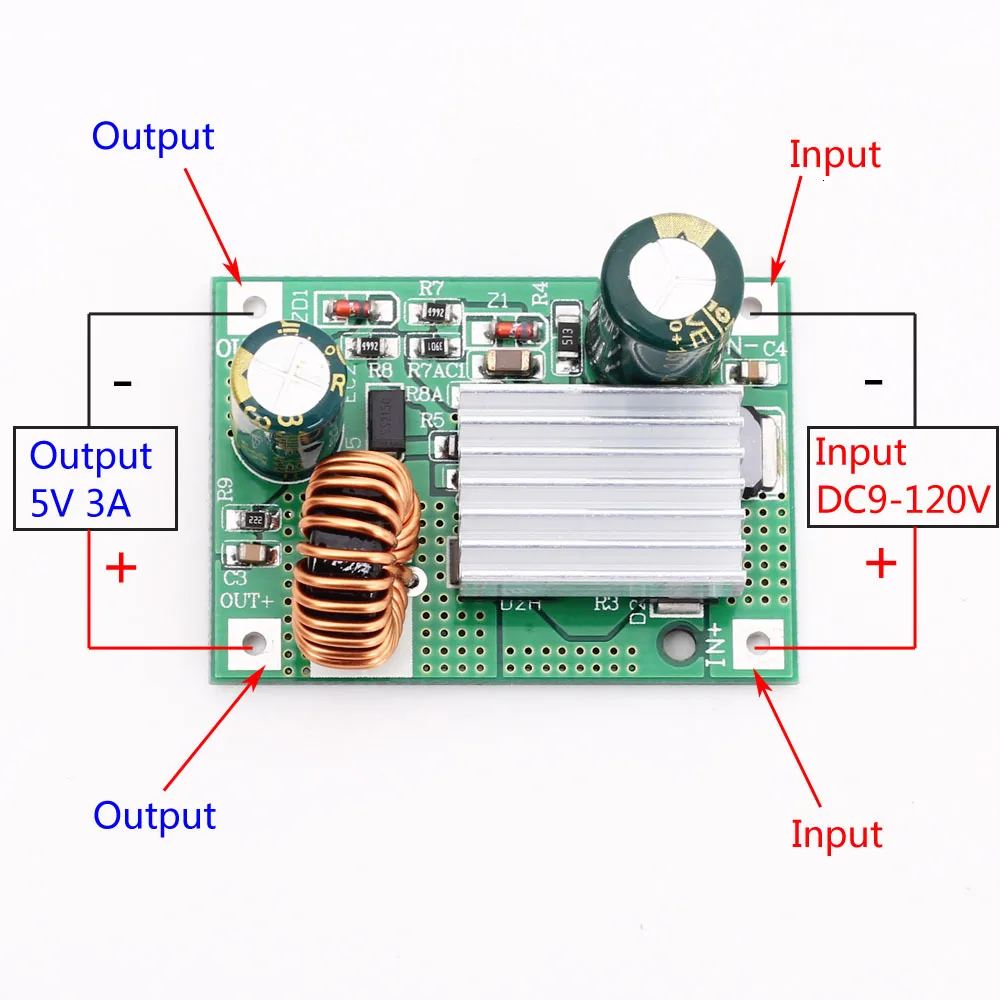 1/3PCS DC 9V 12V 24V 36V 48V 72V 84V 120V auf 5V 3A Step-Down-Modul Netzteil DC-DC-Wandler Buck-Wandler Step-Up-Wandler – Detail 11