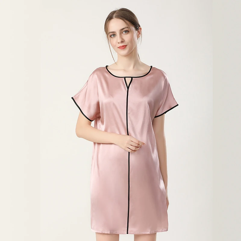 100% Silk Nightgown Women with Short Sleeve Relaxed Fit Ladies Nightie Party Satin Nightwear sp0173