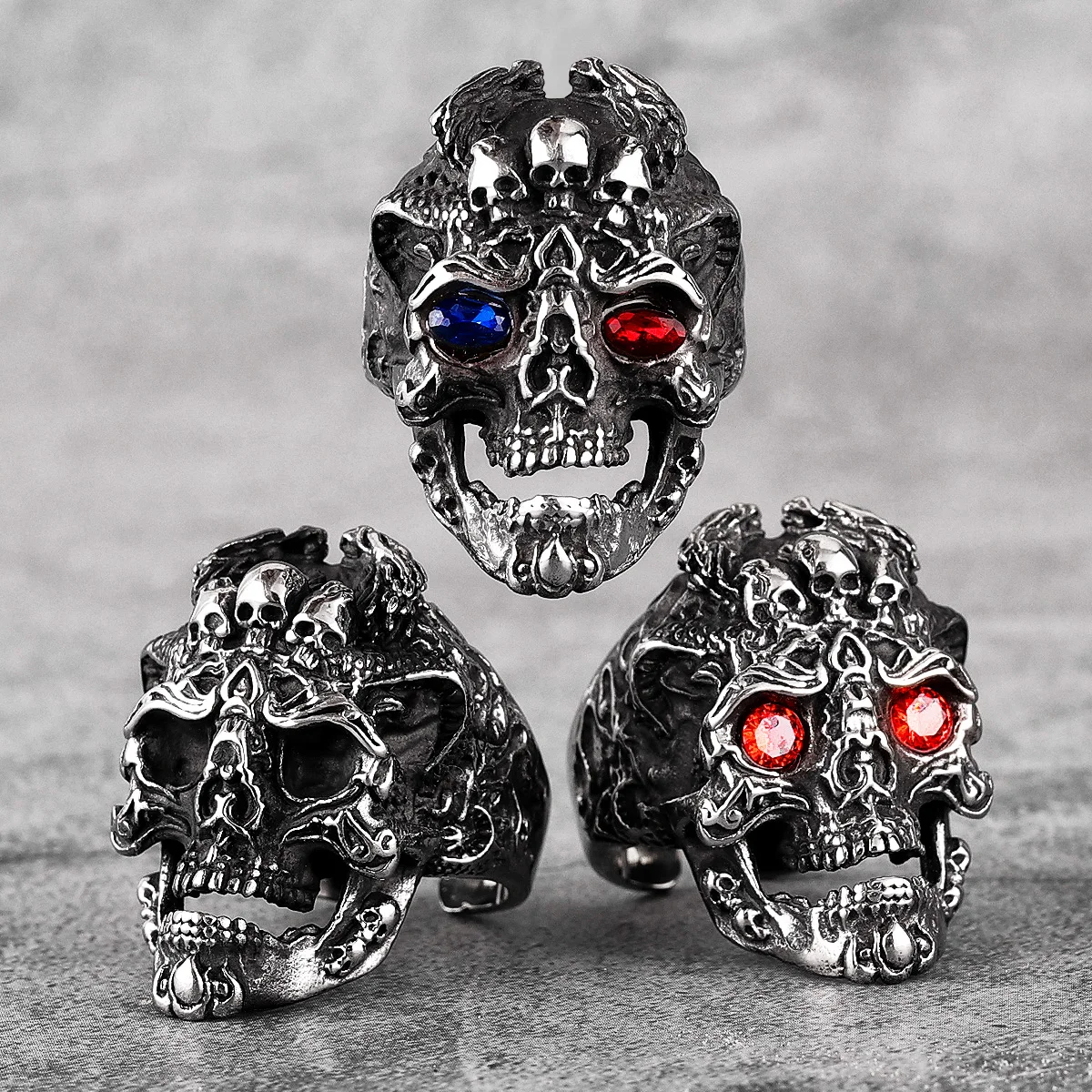 Domineering Hades Skull Evil Eyes Stainless Steel Mens Rings Punk for Male Boyfriend Biker Jewelry Creativity Gift Wholesale