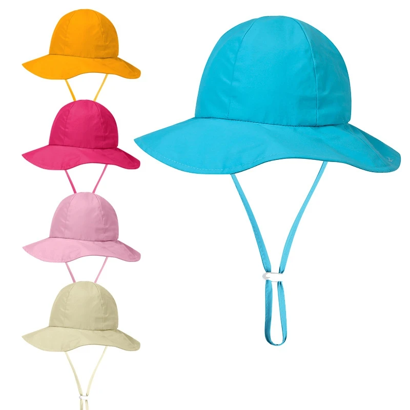 

Summer Baby Sunshade UV Protection Sun Hat Boys Girls Beach Bucket Hats Unisex Children Hiking Fisherman Cap with Windproof Rope