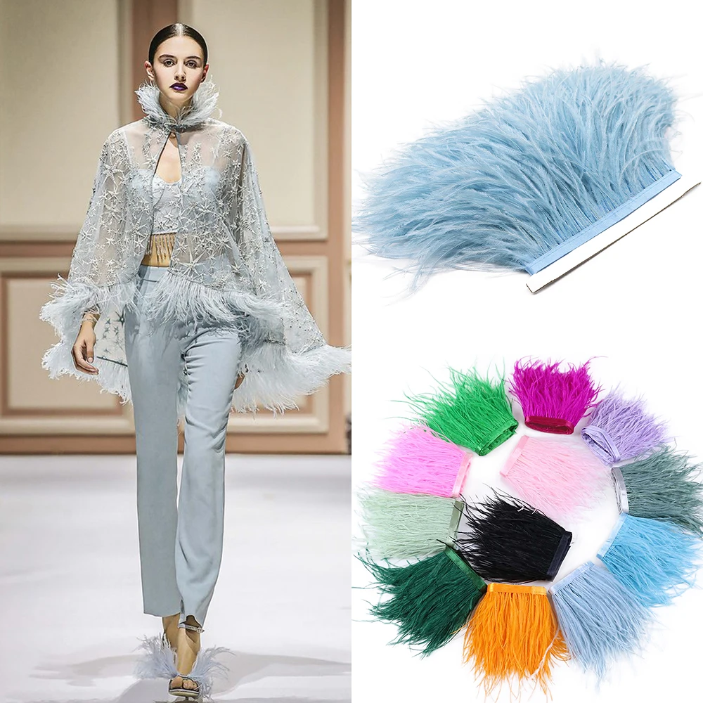 1 Meter Natural Ostrich Feathers Fringe Trims 6-20cm Decoration Accessories for Needlework Wedding Plumes Trim DIY Crafts