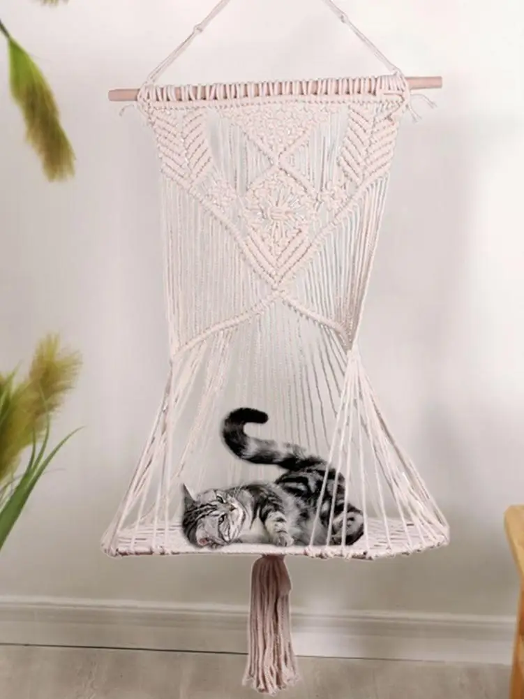 Cat Hammock Cat Hanging Basket Swing Hand-woven Durable Wall Hanging Swing Bed Hammock Kennel Home Decoration Pet House