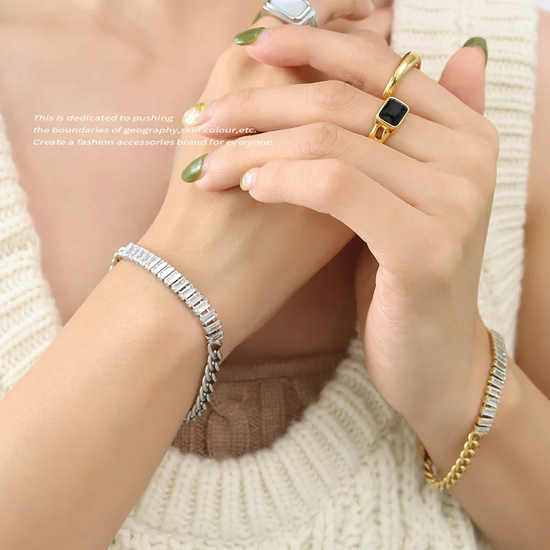 Joolim Jewelry High End PVD  Wholesale Drop Shipping Supplier No Fade Fashionable Spliced Square Zircon Bracelet For Women image 3