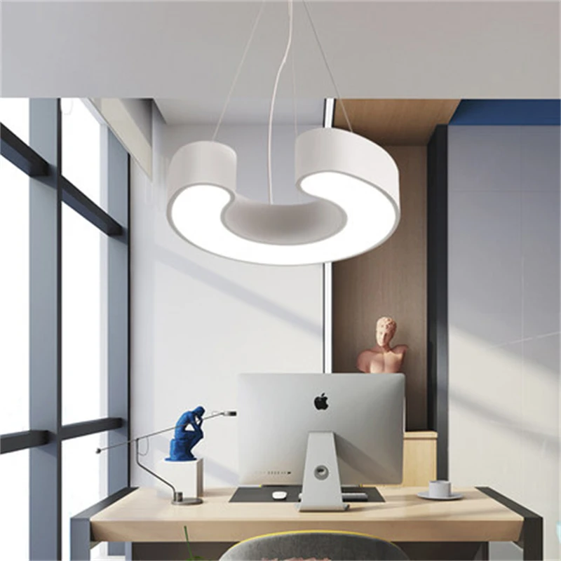 Modern Black White C Shape LED Pendant Light Restaurant Kitchen Industrial Hanging Lamp Simplicity Office Lighting Fixtures Inte