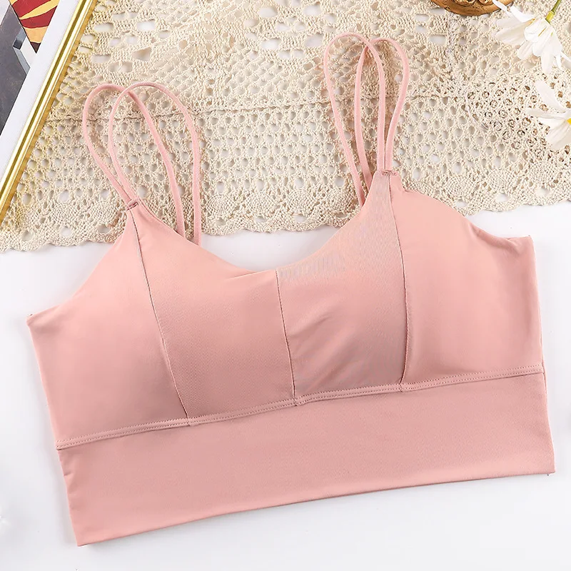 Women Cotton Underwear Tube Tops New Ice Silk Bra Fashion Sports Comfort Tank Up Sexy Solid Color Top Female Sling Bra Lingerie