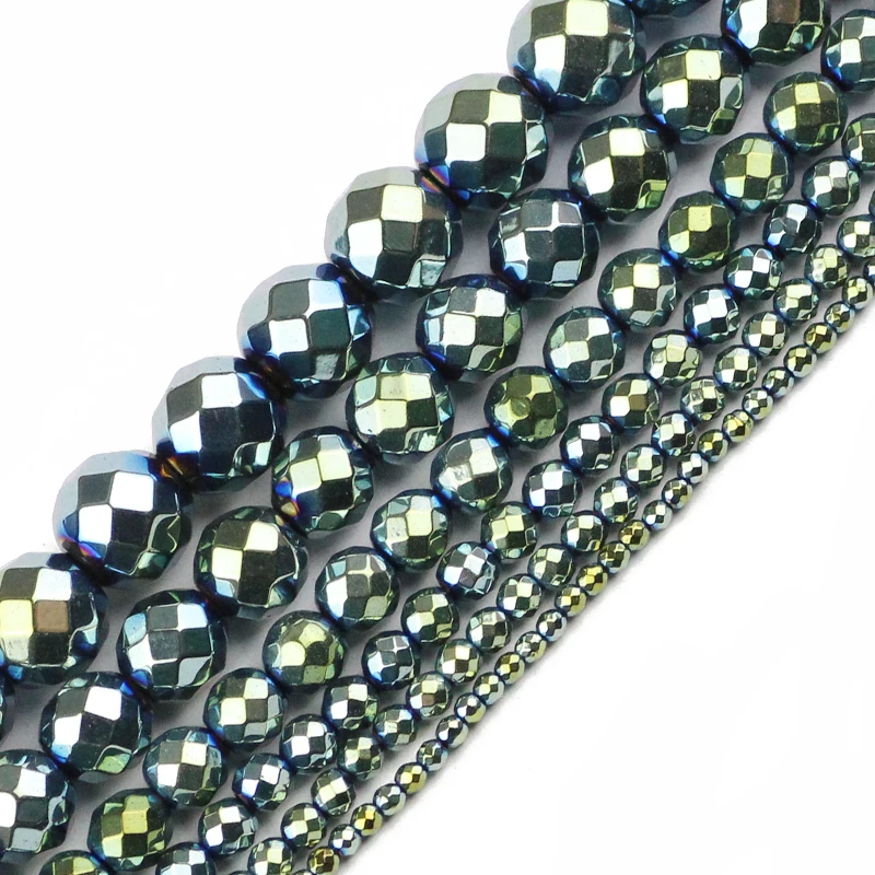 JHNBY Faceted Round Hematite Beads 2/3/4/6/8/10mm Natural Stone Ore Gold Color Loose Beads Ball Jewelry Bracelets Making DIY