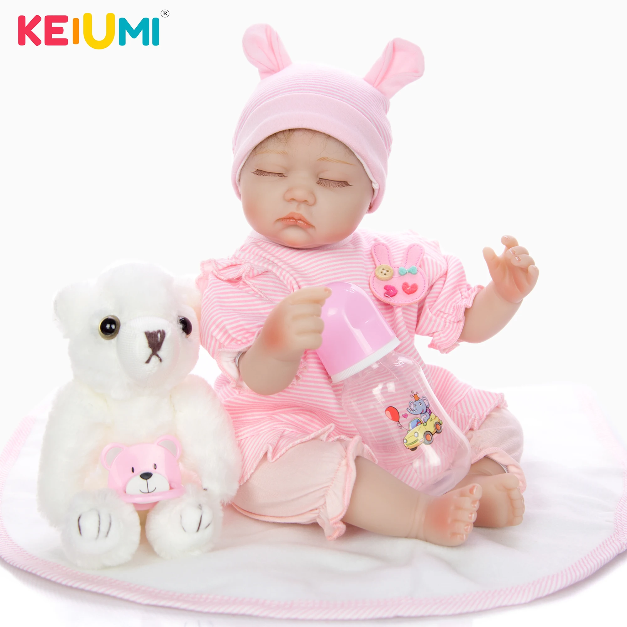 KEIUMI Pink Cute as sleeping 17 Inch 42 cm Lifelike Reborn Baby Doll Soft Silicone Reborn Little Baby Toy For Kid Birthday Gift