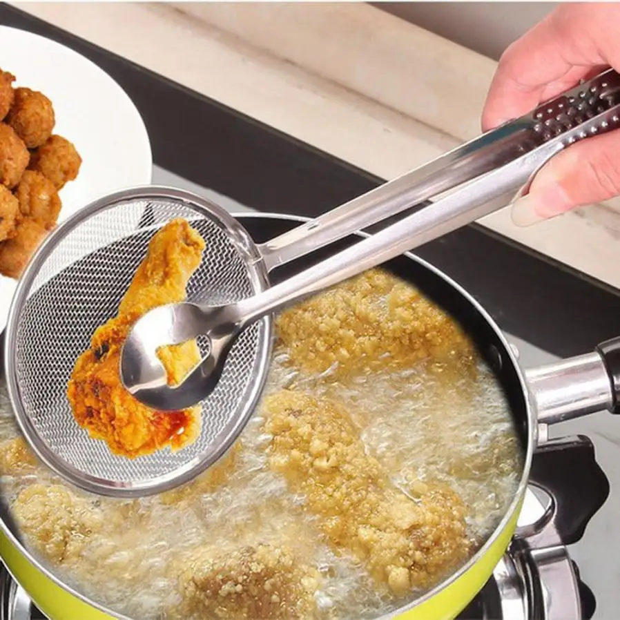 Stainless Steel Clamp Strainer Set Kitchen Tools Multi-functional Spoon With Clip Food Kitchen Oil-Frying Salad BBQ Filter