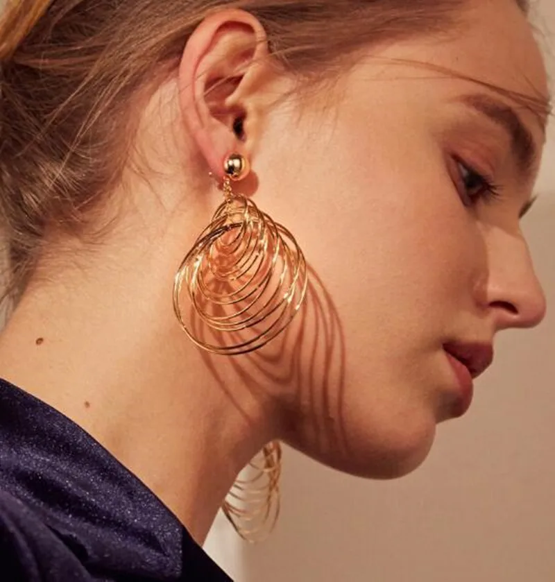 Earrings for women crystal oorbellen hangers statement chain pendientes largos ear circle tassel trendy geometric Euro-American