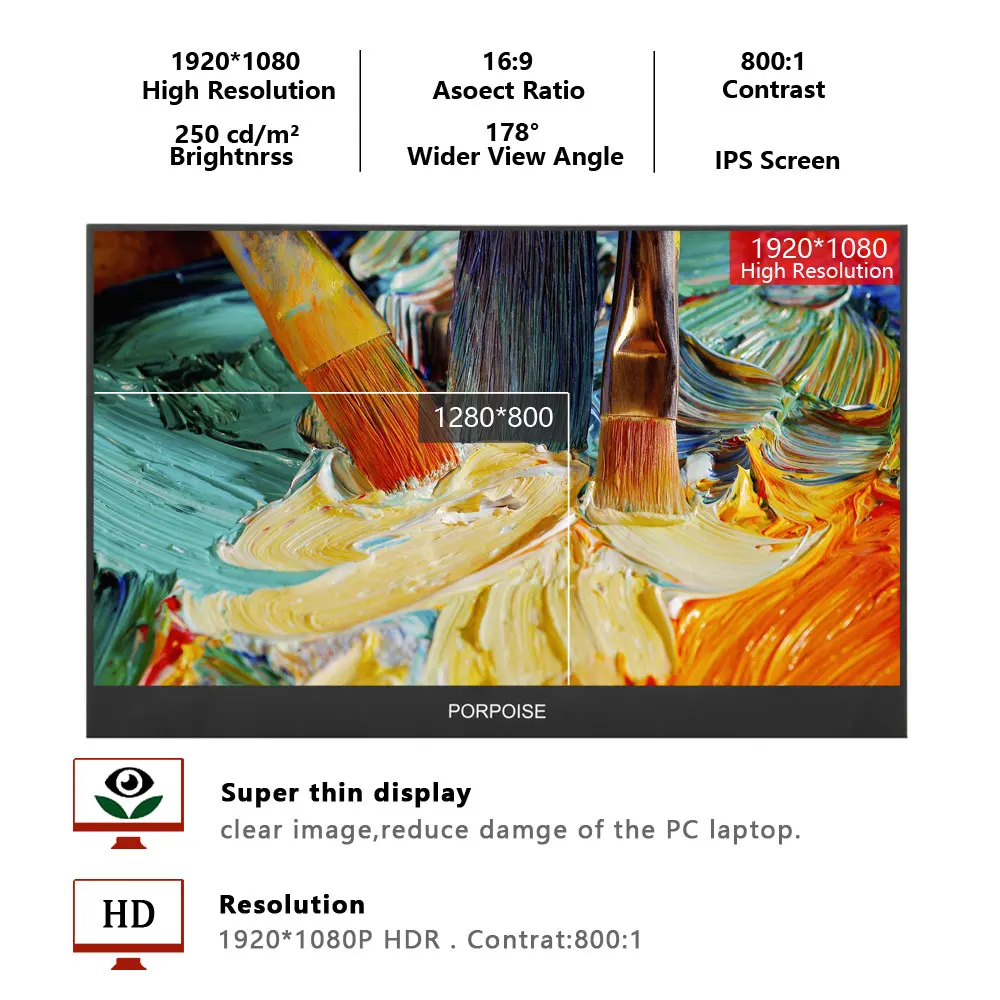 17.3 Inch Portable Monitor FHD 1080P IPS LCD Display USB C Second Screen For Samgsung DEX Huawei PS4 PS5 XBOX Switch 15.6 Inch