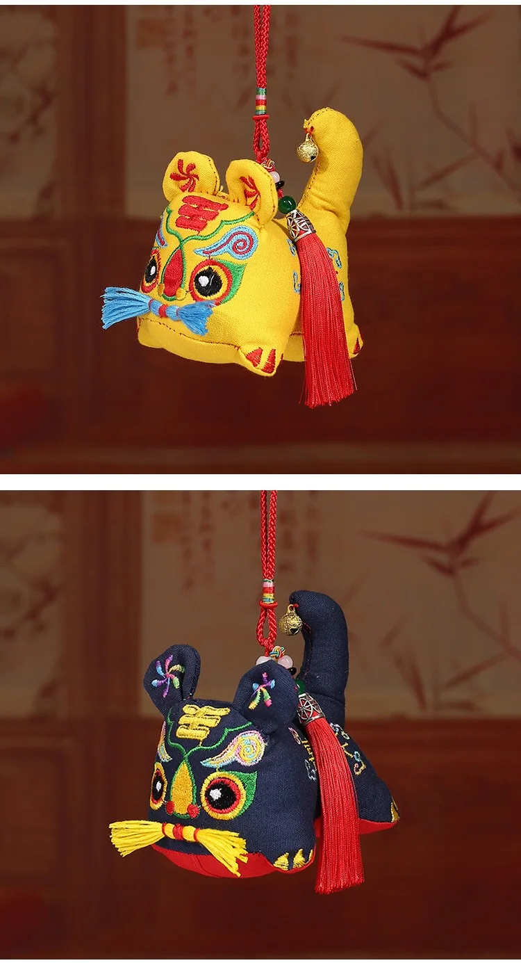 Chinesischen Traditionellen Tuch Stoff Tiger Puppe Glück Spielzeug Neue Jahr Neugeborenen Baby Geburtstag Geschenk Stickerei Ornamente Auto Anhänger – Detail 7
