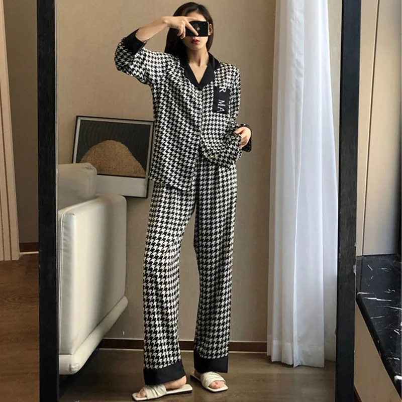 Women Ruffles Patchwork Pajama Sets Long Sleeve Tops Full Length Pants Slim Gentle Sleepwear Cozy Fashion Lounge Females Popular